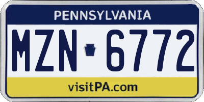 PA license plate MZN6772