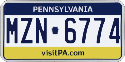 PA license plate MZN6774