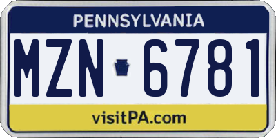 PA license plate MZN6781
