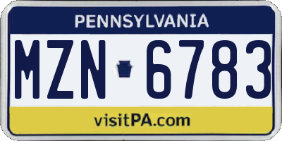 PA license plate MZN6783