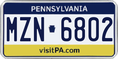 PA license plate MZN6802