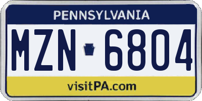 PA license plate MZN6804