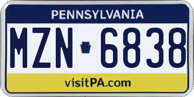 PA license plate MZN6838