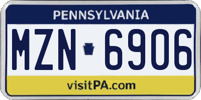PA license plate MZN6906