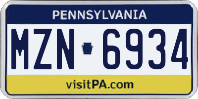 PA license plate MZN6934