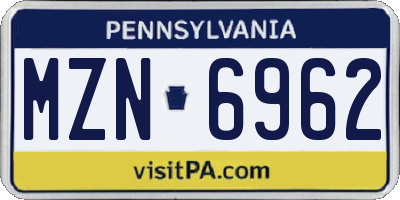 PA license plate MZN6962