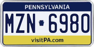 PA license plate MZN6980