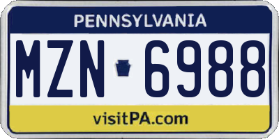 PA license plate MZN6988