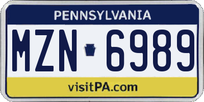 PA license plate MZN6989
