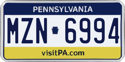 PA license plate MZN6994