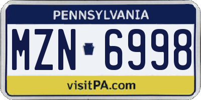 PA license plate MZN6998
