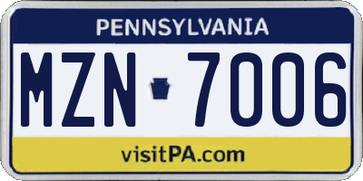 PA license plate MZN7006