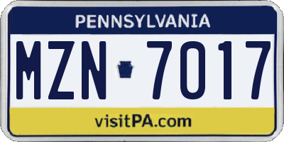 PA license plate MZN7017