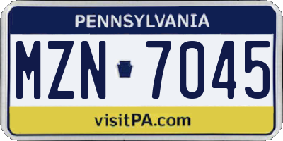 PA license plate MZN7045