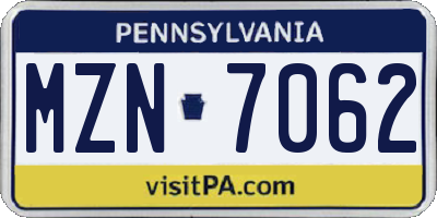 PA license plate MZN7062
