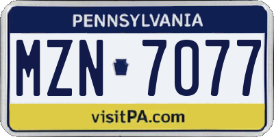 PA license plate MZN7077