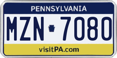 PA license plate MZN7080