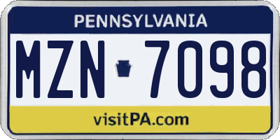 PA license plate MZN7098
