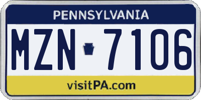 PA license plate MZN7106