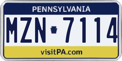PA license plate MZN7114