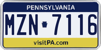 PA license plate MZN7116