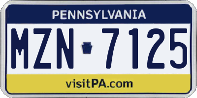 PA license plate MZN7125