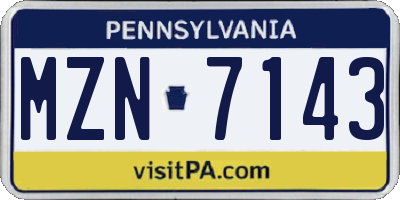 PA license plate MZN7143