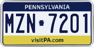 PA license plate MZN7201