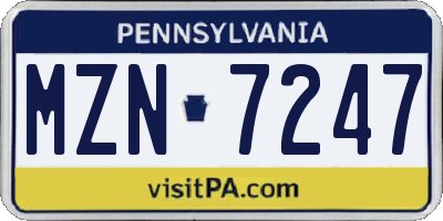 PA license plate MZN7247