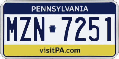 PA license plate MZN7251
