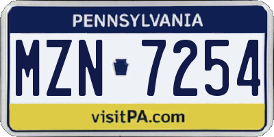 PA license plate MZN7254
