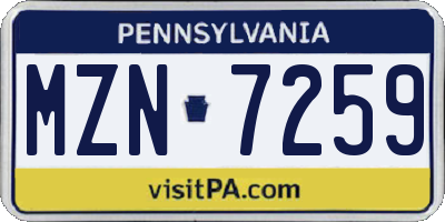 PA license plate MZN7259