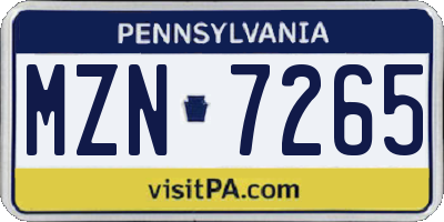 PA license plate MZN7265