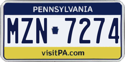 PA license plate MZN7274
