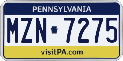 PA license plate MZN7275