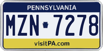 PA license plate MZN7278