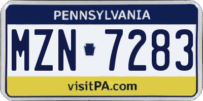 PA license plate MZN7283