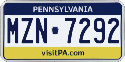 PA license plate MZN7292