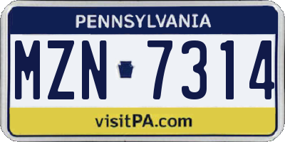 PA license plate MZN7314