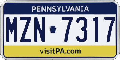 PA license plate MZN7317