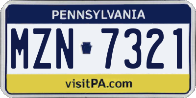 PA license plate MZN7321