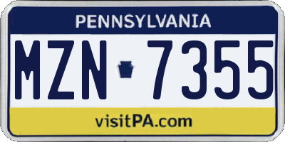 PA license plate MZN7355