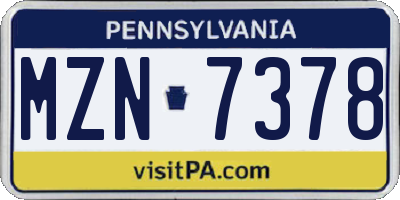 PA license plate MZN7378