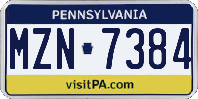 PA license plate MZN7384