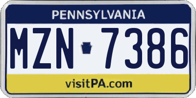 PA license plate MZN7386
