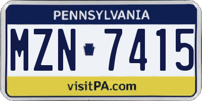 PA license plate MZN7415