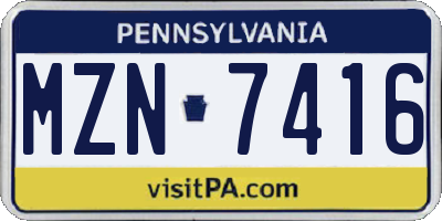 PA license plate MZN7416