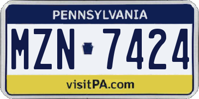 PA license plate MZN7424