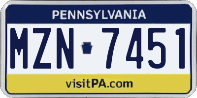 PA license plate MZN7451