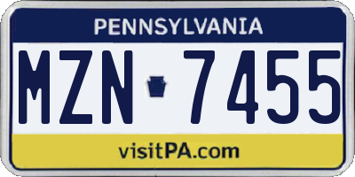 PA license plate MZN7455